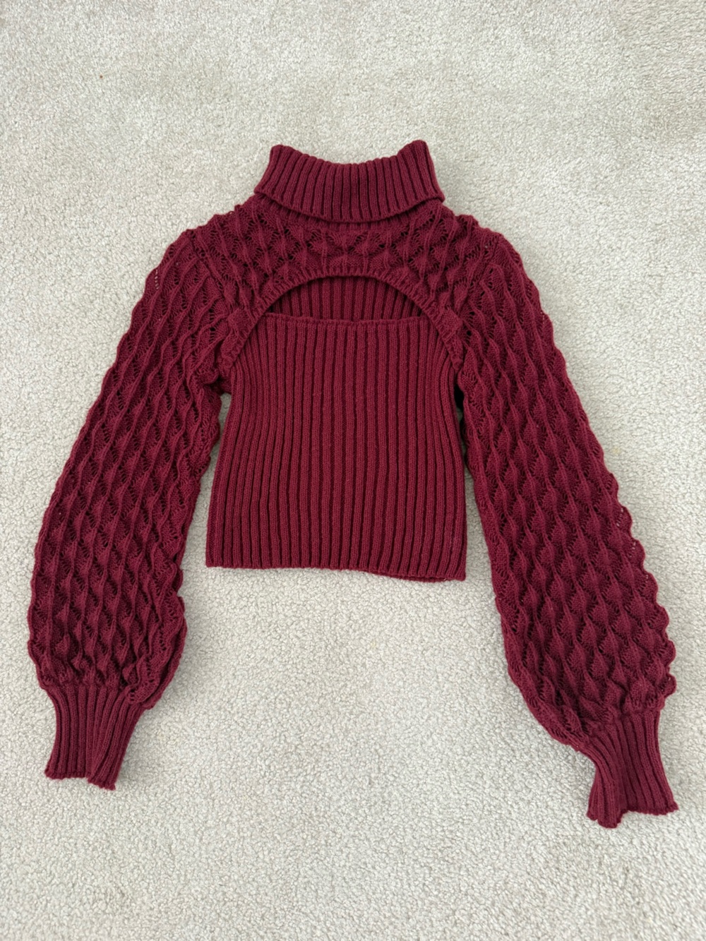 SHEIN Burgundy Cable Knit Cutout Sweater
